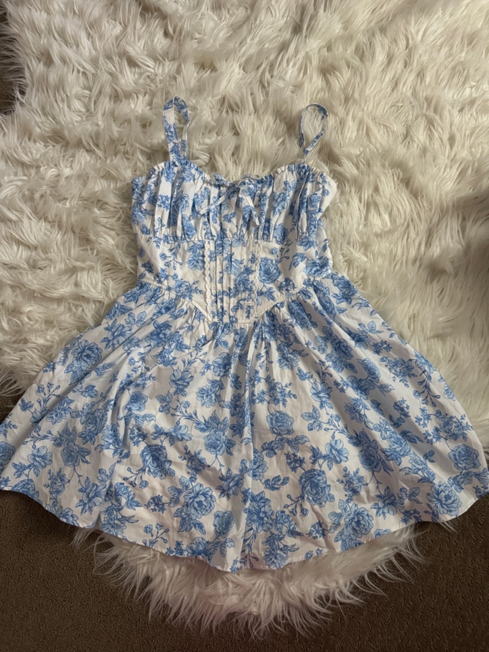 Trixxi White and Blue Floral Smocked Sundress
